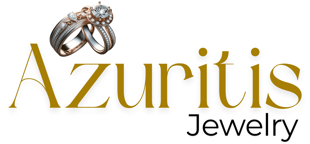 Logo of Azuritis Jewelry featuring elegant rings with precious stones.